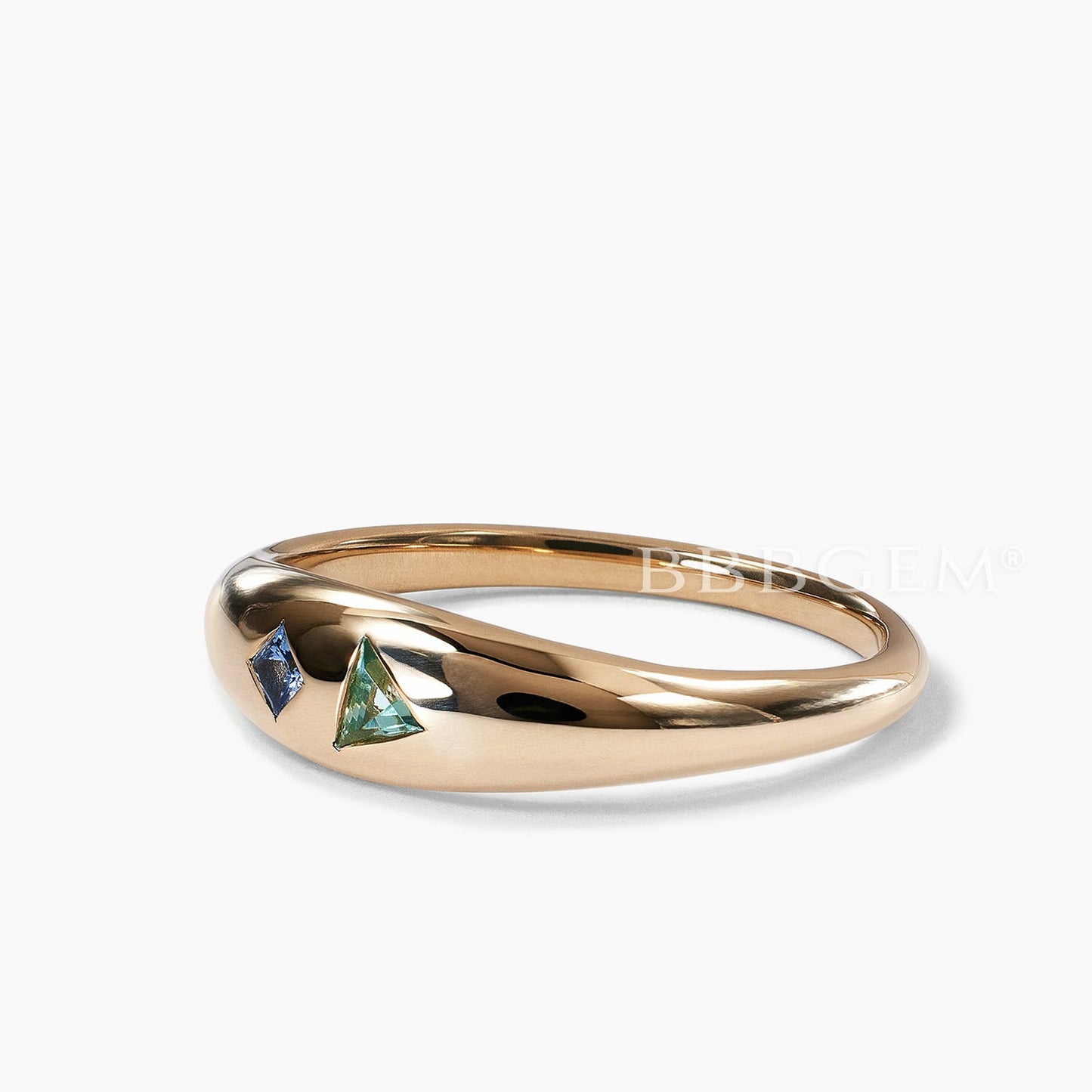Flush Set Alexandrite Emerald Dome Wedding Ring in 14K Rose Gold