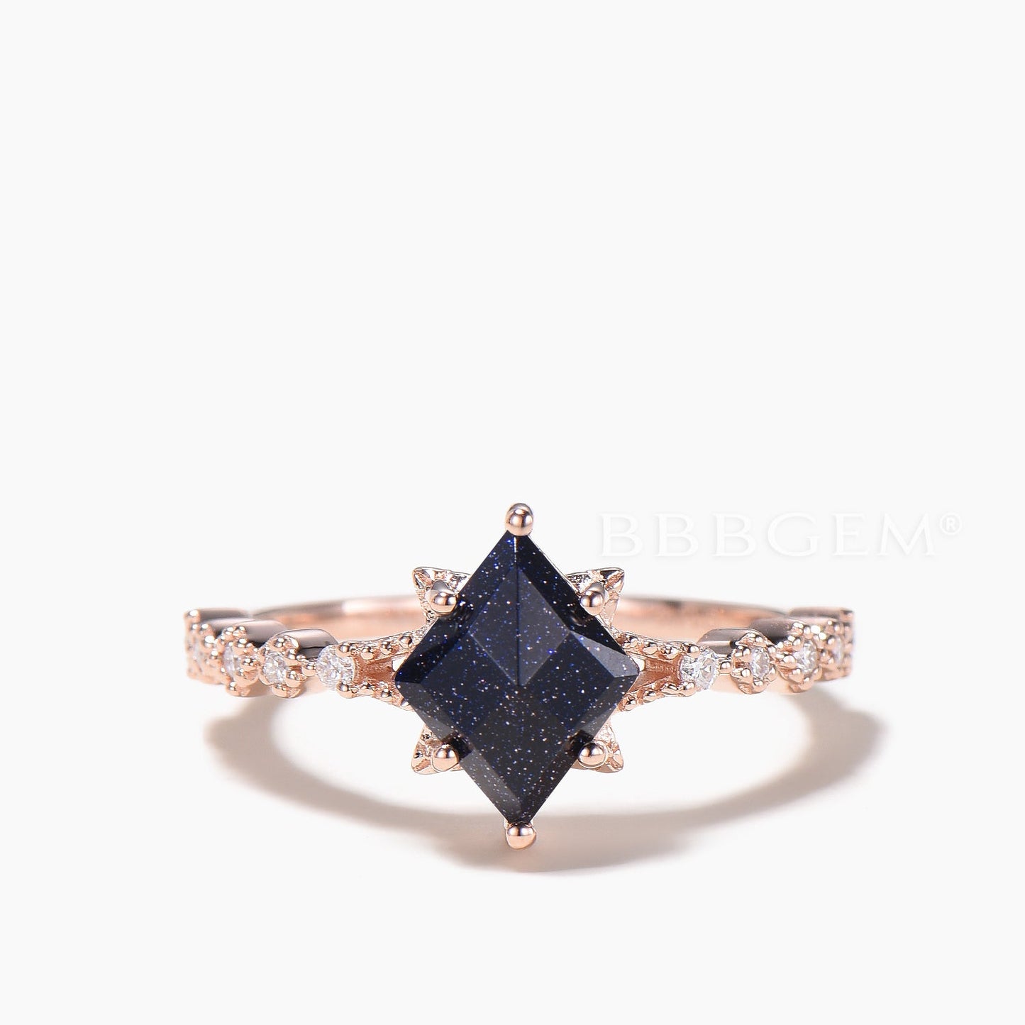 Kite Bridal Set Rhombic Cut Blue Sandstone Engagement Ring Diamond Band