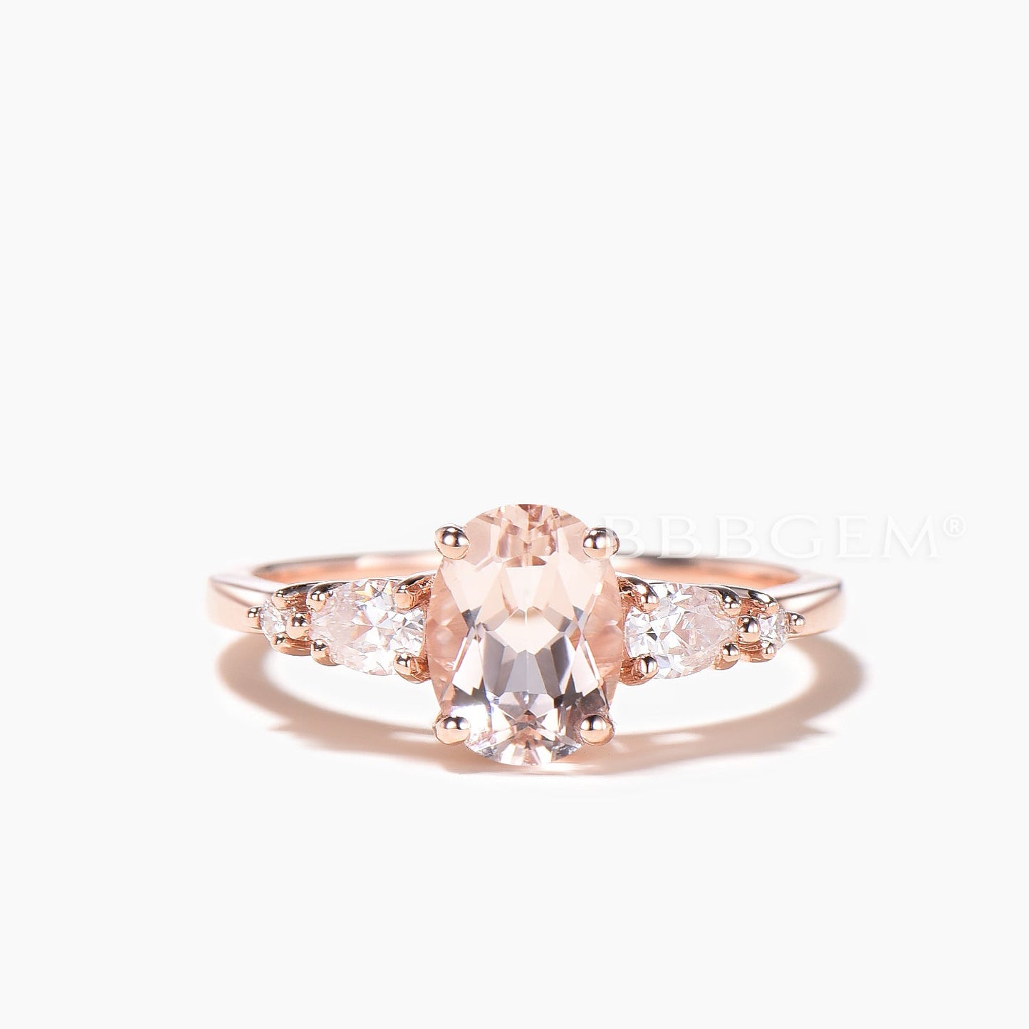 1.5CT Oval Cut Natural Morganite Wedding Bridal Set Moissanite Enhancer Band
