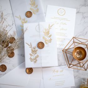 Unique Monogram Gold Foil Printing Vellum Wrapped Wedding Invitations CDI046