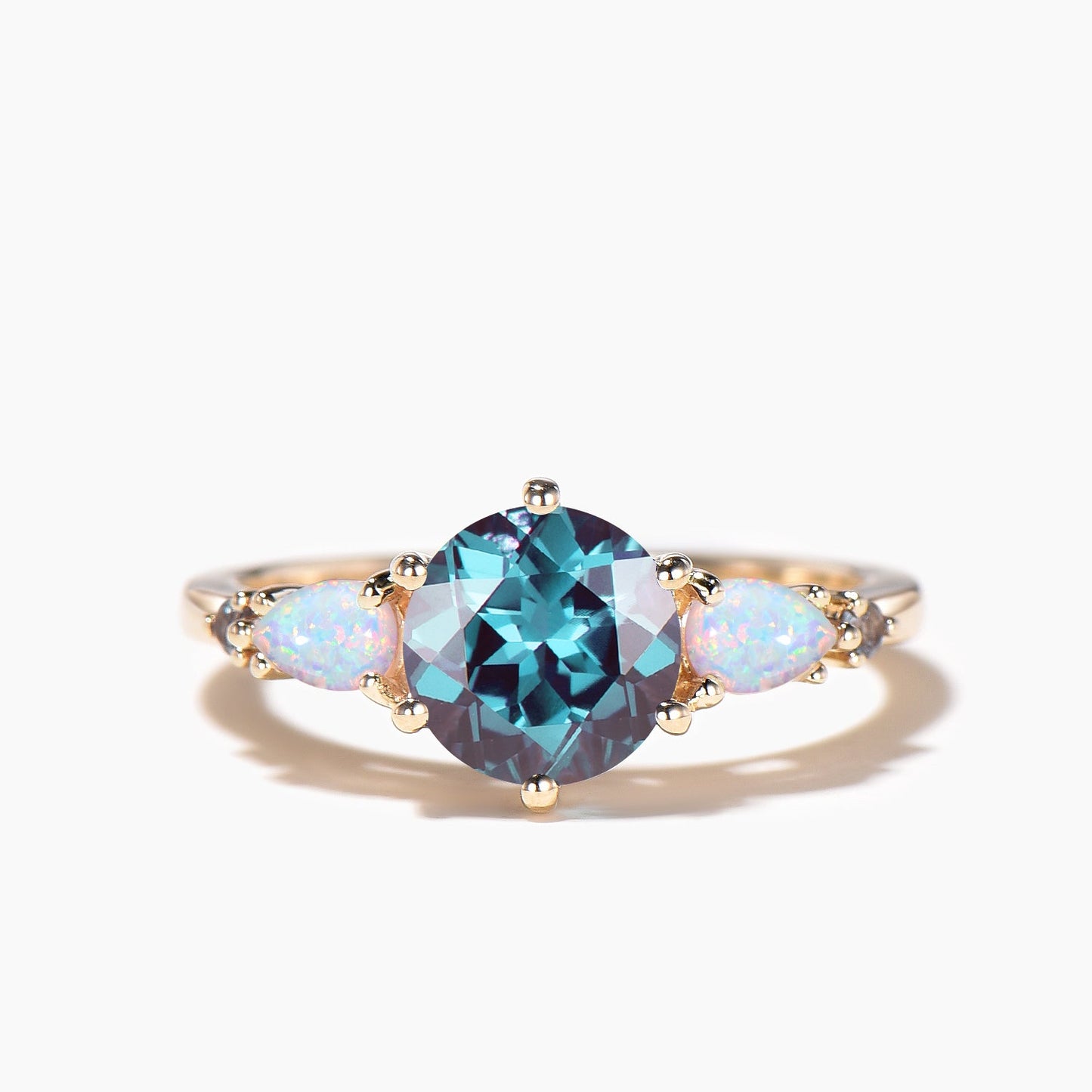 3PC Round Cut Color-change Alexandrite Engagement Ring White Opal Bridal Set