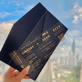 Chic Gold Boarding Pass Acrylic Wedding Invitation Swal129