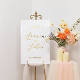 Luxurious White Acrylic Welcome Sign with Gold Acryllic wording CS090