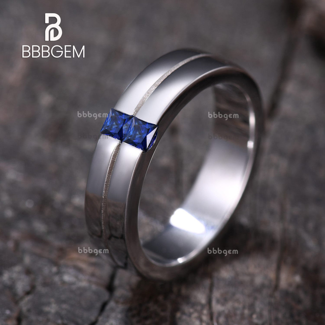 5mm Vertical Princess Cut Sapphire Men's Ring in Sterling Silver Couple Gender-neutral Ring 0.2 Carat