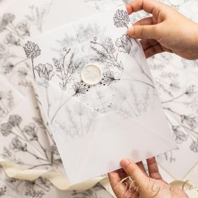Linear Botanical Designed Acrylic Invitation with Minimalist Vellum Wrap CAPV032