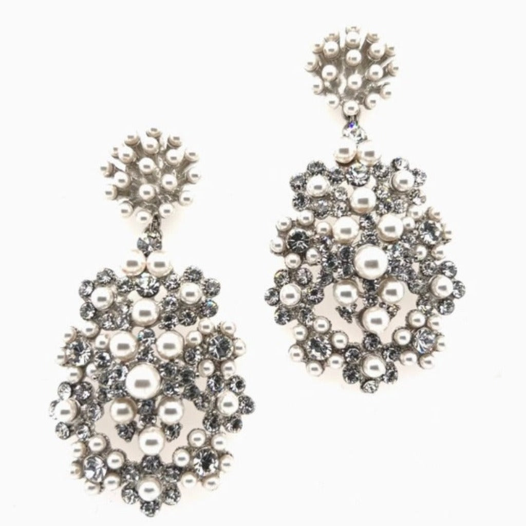 Studded Pearl And Crystal Chandelier Earrings Style No. E218