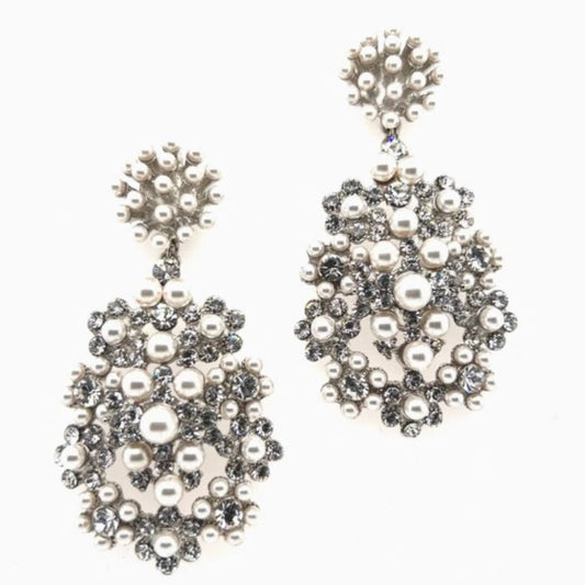 Studded Pearl And Crystal Chandelier Earrings Style No. E218
