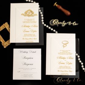 Gold Calligraphy Acrylic Invitation with Monogram Design Name Tag CAX150T