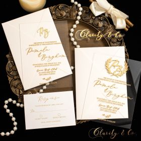 Luxurious Gold Monogram Name Tag Designed Acrylic Invitation CAX151T