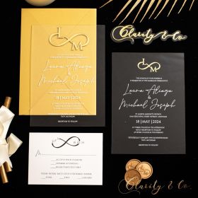 Opulent Acrylic Wedding Invitation with Golden Infinity Logo Name Tag CAX154T