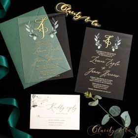 Foliaged Leaf Designed Acrylic Wedding Invitation with Greenery Monogram Name Tag CAX157T