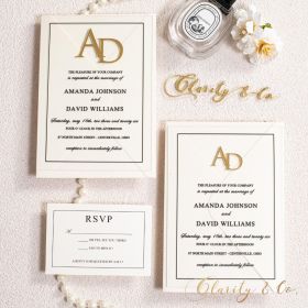 Minimalism Border Designed Acrylic Wedding Invitation with Personalized Name Tag CAX158T