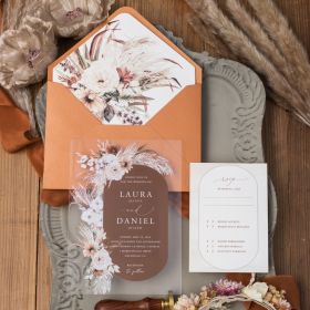 Fall Floral Terracotta Clear Acrylic Wedding Invitations CAX096