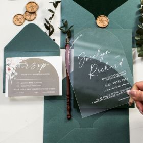 Modern Simple Arch Acrylic Wedding Invitation with Sage Green Rsvp CAY013
