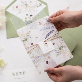 Simple Wildflower Acrylic Wedding Invitations with Printed Vellum Pocket CAPV019