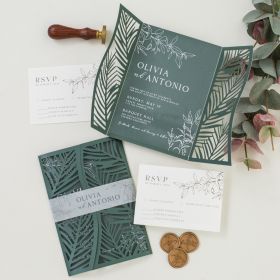 Greenery Acrylic Wedding Invitation with Laser Cut Pocket CAPL014