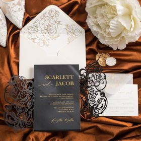 Luxury Black Laser Cut Pocket with Gold Acrylic Invitation CAPL019