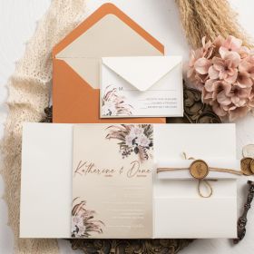 Rustic Floral Acrylic Wedding Invites with Ivory Pocket and Wax Seal CAPL015