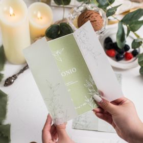 Refreshing Sage Green Botanical Uv Wedding Invitation With Printed Vellum Wrap Swpi138