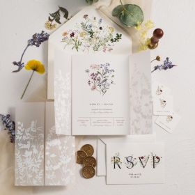 White Leaf Uv Vellum Pocket Invitation Set With Enchanting Blooms Card Swpi143