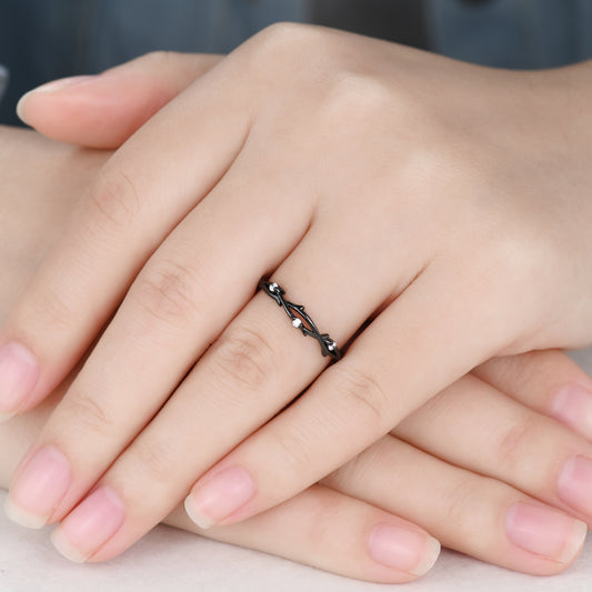 Diamond Black Gold Wedding Ring Twig Leaf Band