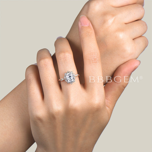 Diamond Halo Ring 1.5CT Oval Cut Moissanite Twisted Engagement Ring