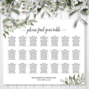 21 Table Eucalyptus Foliage Wedding Seating Chart