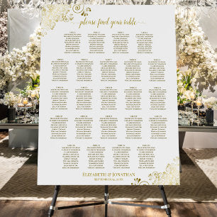 23 Table Fancy Gold & White Wedding Seating Chart Foam Board