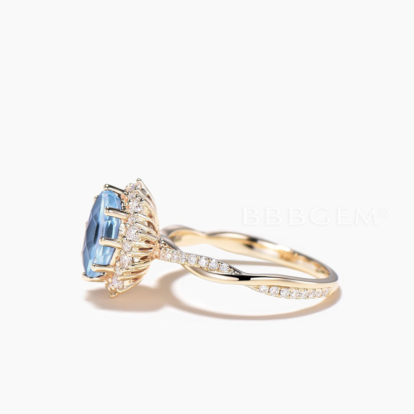 1.5CT Oval Cut Natural Aquamarine Twisted Engagement Ring Diamond Halo Ring