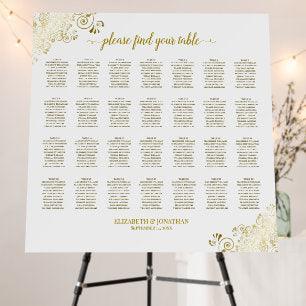 28 Table Frilly Gold & White Wedding Seating Chart Foam Board