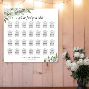 28 Table Wedding Seating Chart Eucalyptus Greenery