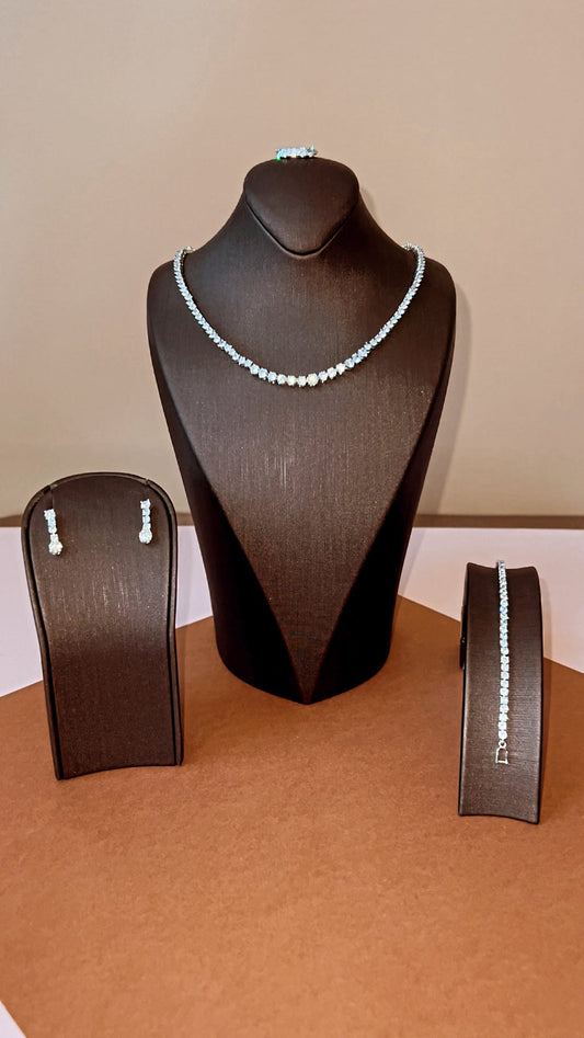 Starla Simulated Diamond Jewelry Set With Necklace, Bracelet, Drop Earrings, And Ring *Final Sale*