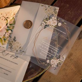 Rustic Floral Frame Acrylic Wedding Invites With Printed Vellum Pocket Sapv001