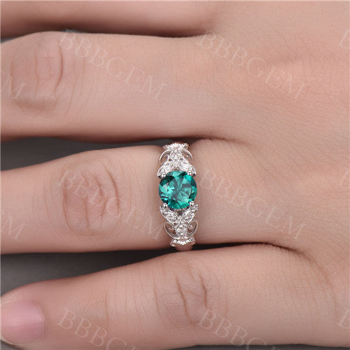 Emerald engagement ring 14k rose gold vintage floral wedding ring gift for her