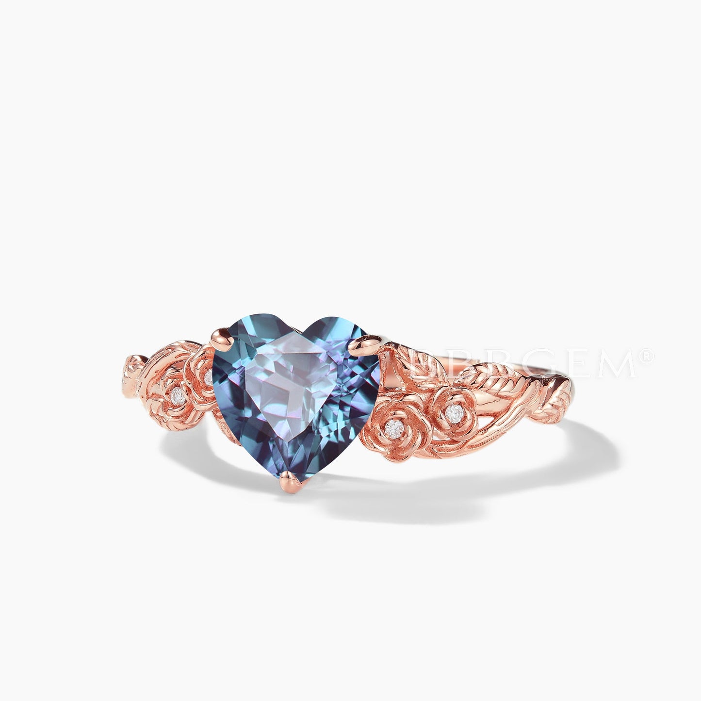Heart Cut Color-change Alexandrite Diamond Flower Leaf Ring