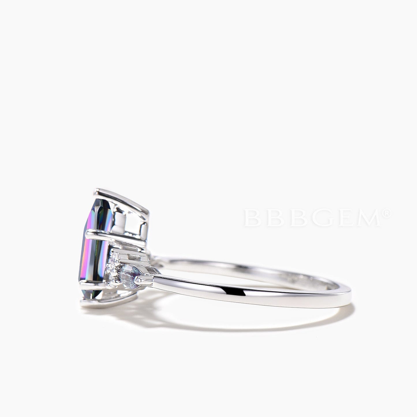 1CT Kite Cut Mystic Topaz Engagement Ring Diamond Alexandrite Cluster Ring