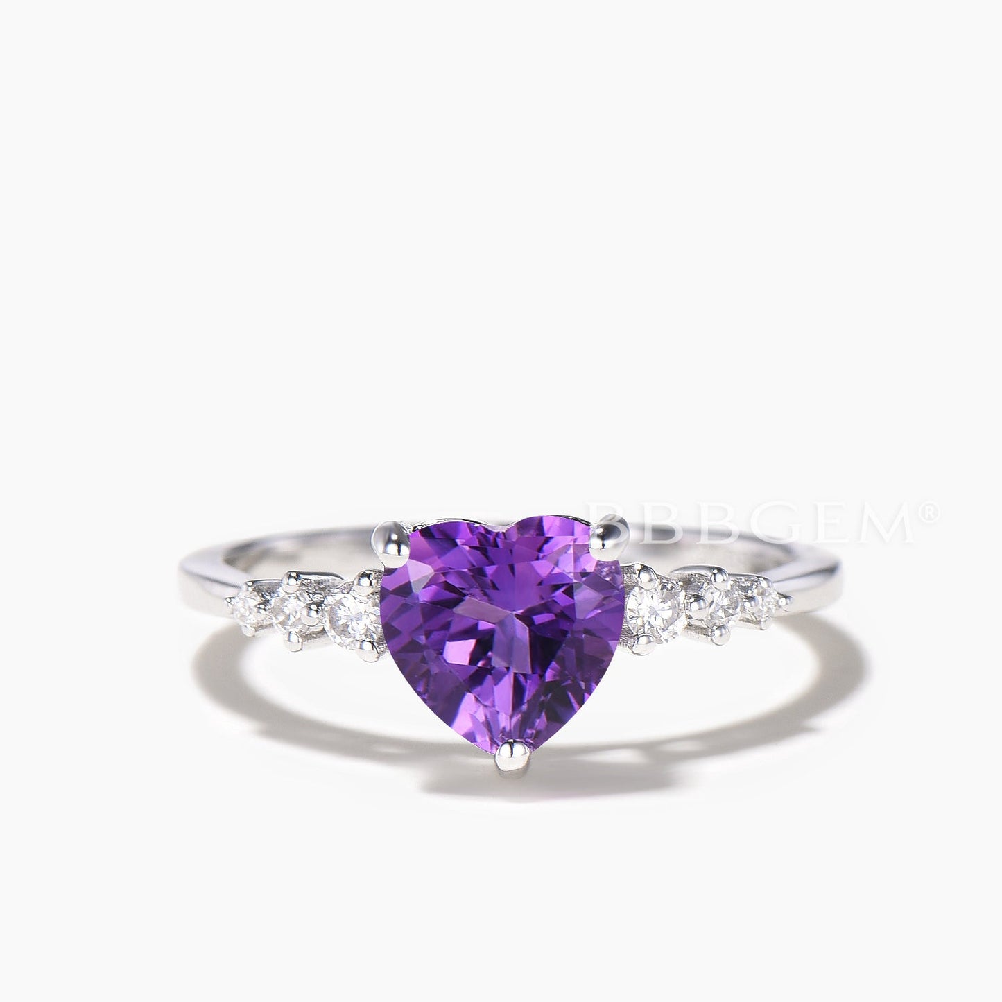 Heart Cut Natural Amethyst Diamond Wedding Bridal Set Amethyst Engagement Ring