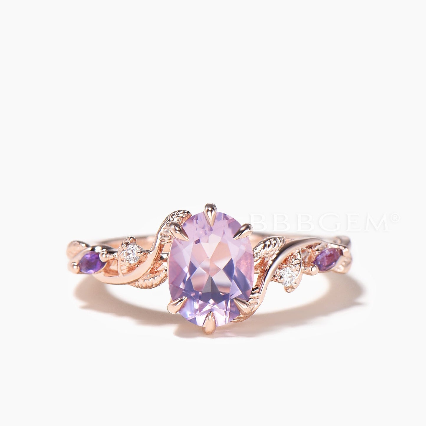 1.5CT Oval Cut Natural Lavender Amethyst Wedding Ring Diamond Bridal Set