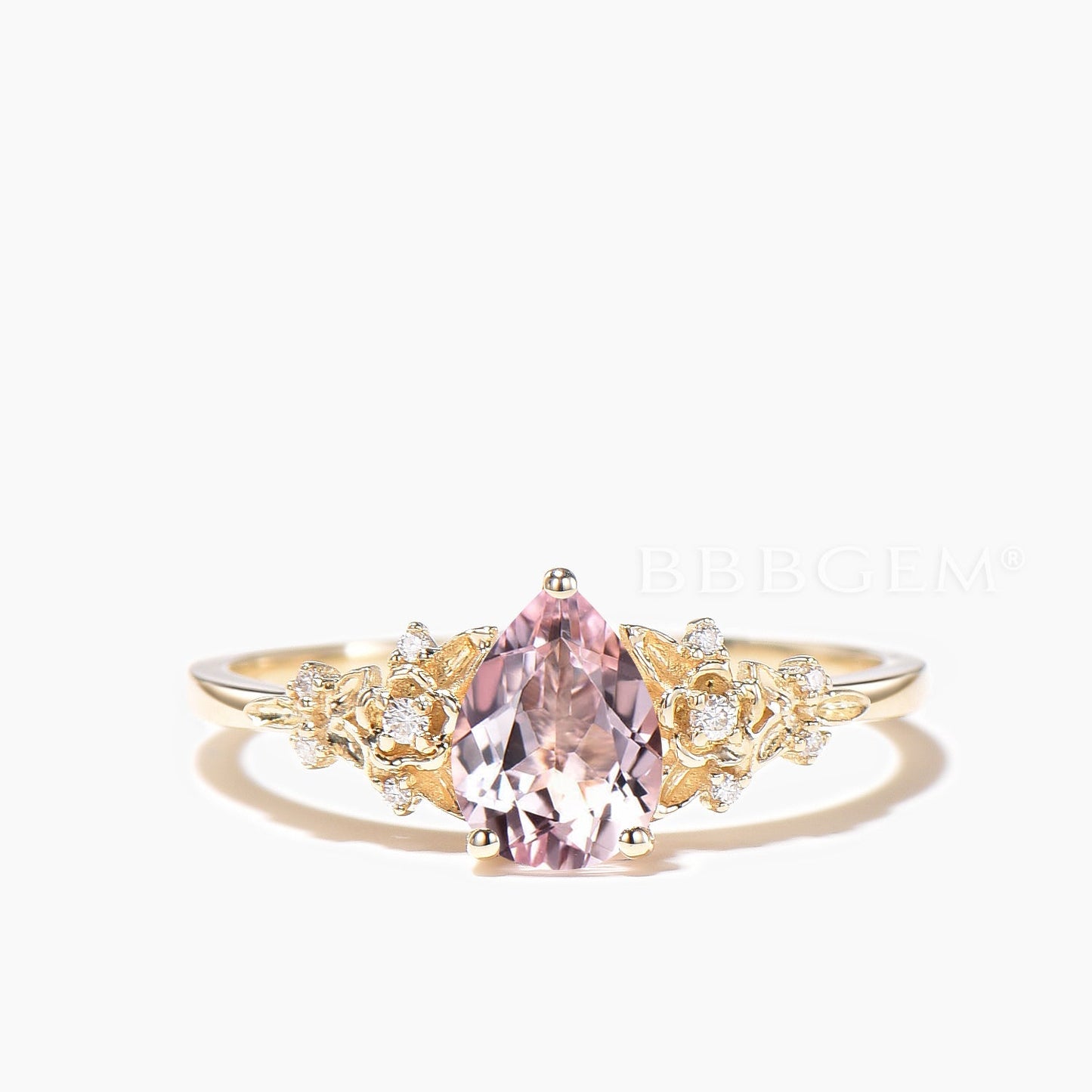 1.25CT Teardrop Cut Natural Morganite Flower Wedding Ring Moissanite Bridal Set