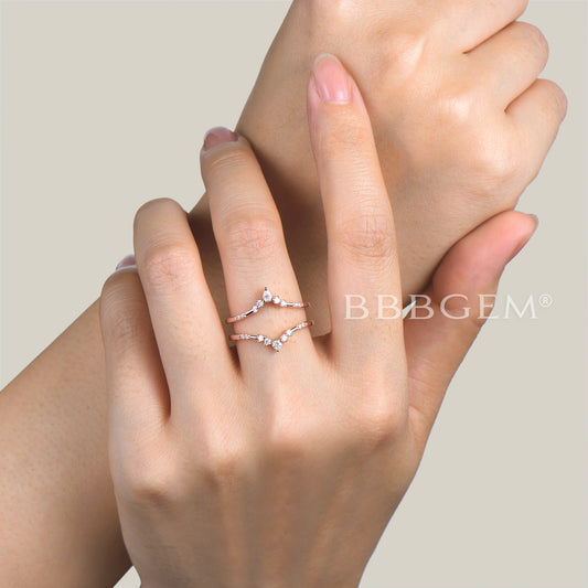 Double Curved Ring Enhancer Mixed Cut Moissanite Rose Gold Wedding Band
