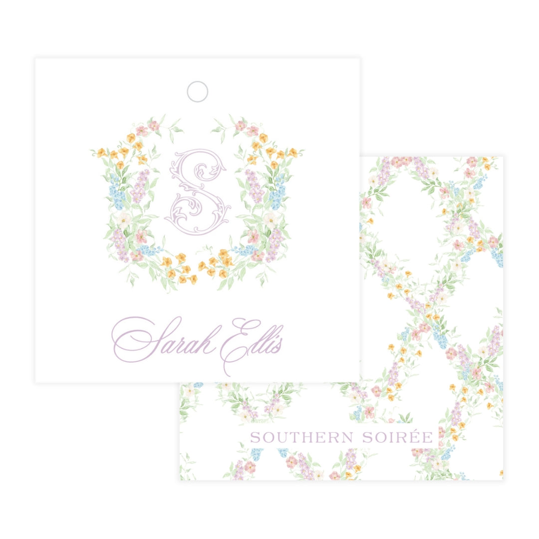 Butterfly Kisses Floral Crest Square Gift Tag