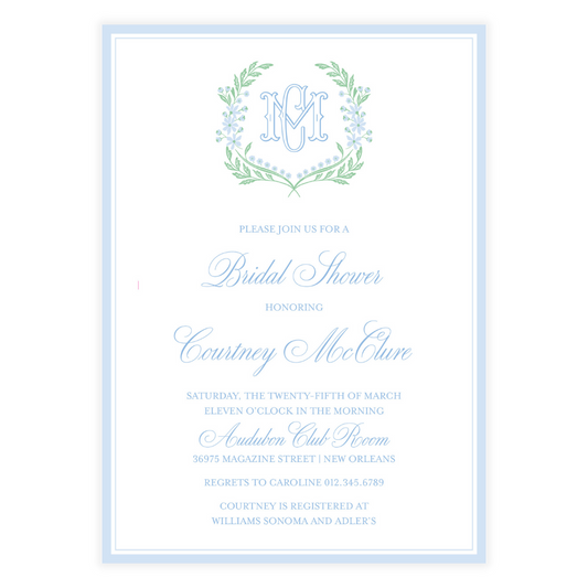 Chinoiserie Blue Block Crest Invitation