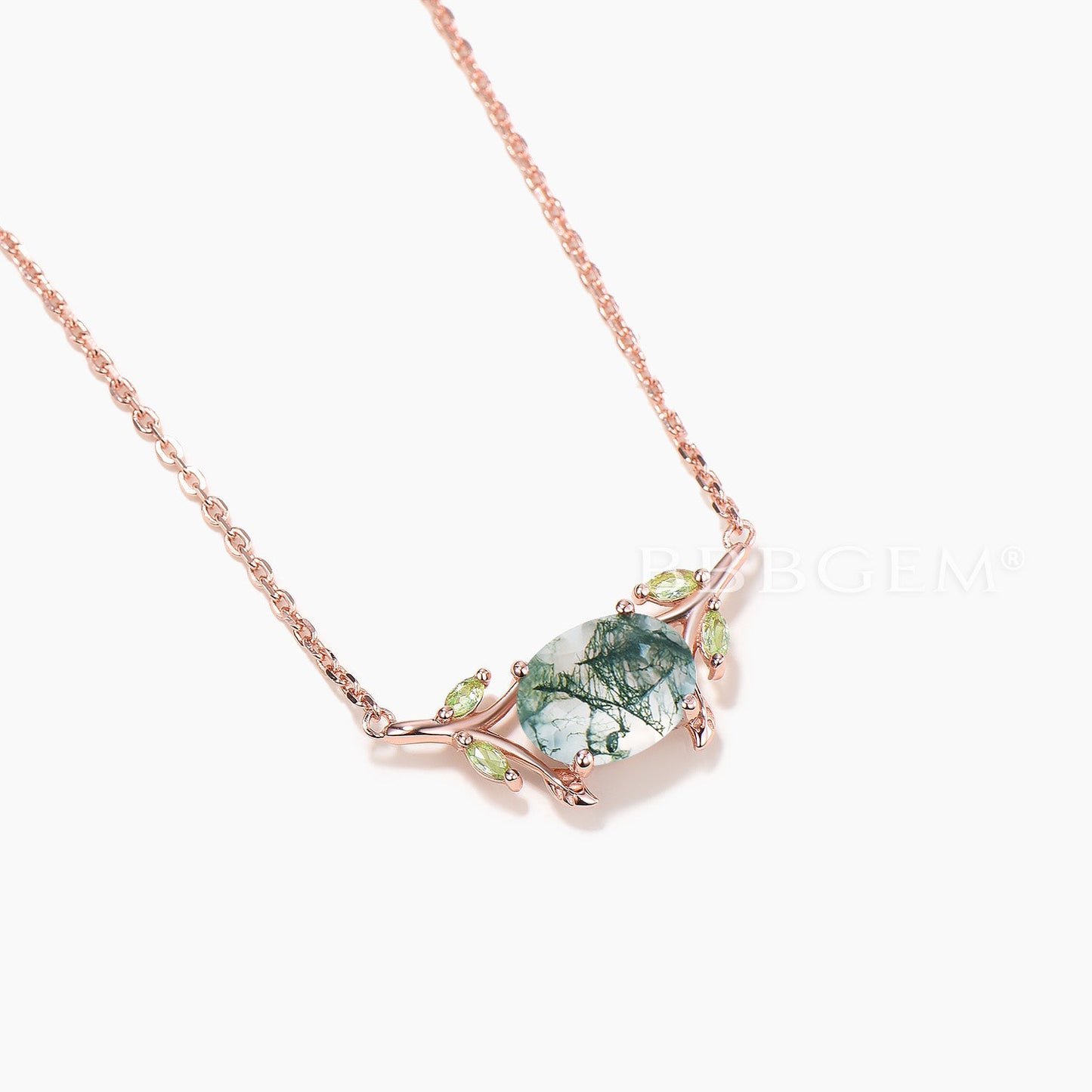 2CT Oval Cut Natural Moss Agate Wedding Necklace Peridot Twig Leaf Pendant