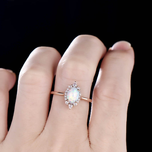 14K/18K Oval Cut Vintage Opal Engagement Ring Rose Gold