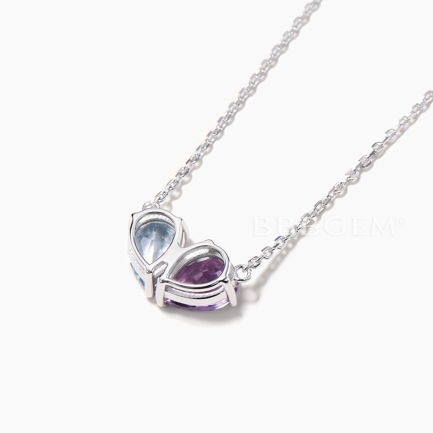 1.25CT Teardrop Cut Natural Aquamarine Amethyst Necklace Toi et Moi Pendant