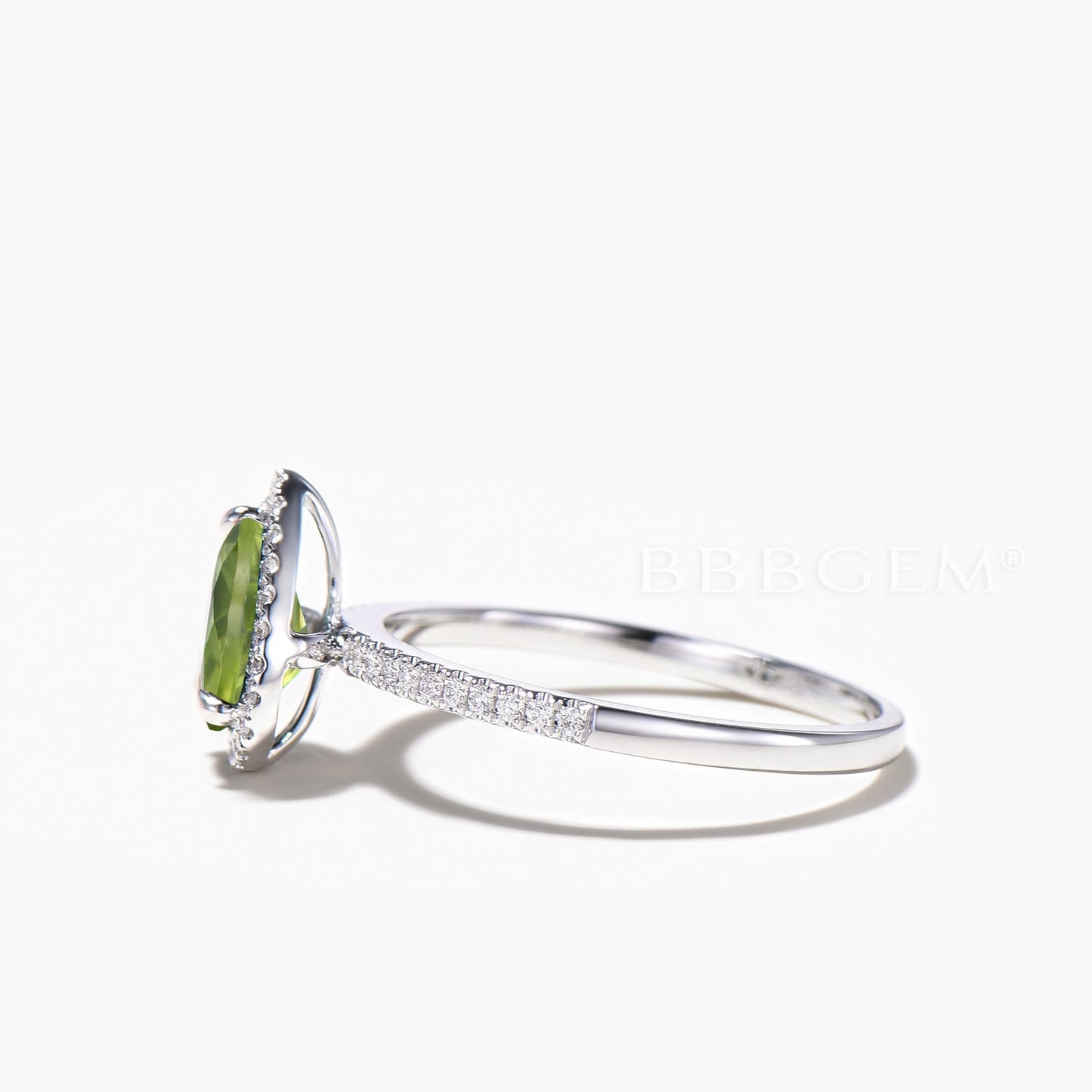 Half Eternity Diamond Halo Ring 1.25CT Pear Cut Natural Peridot Engagement Ring