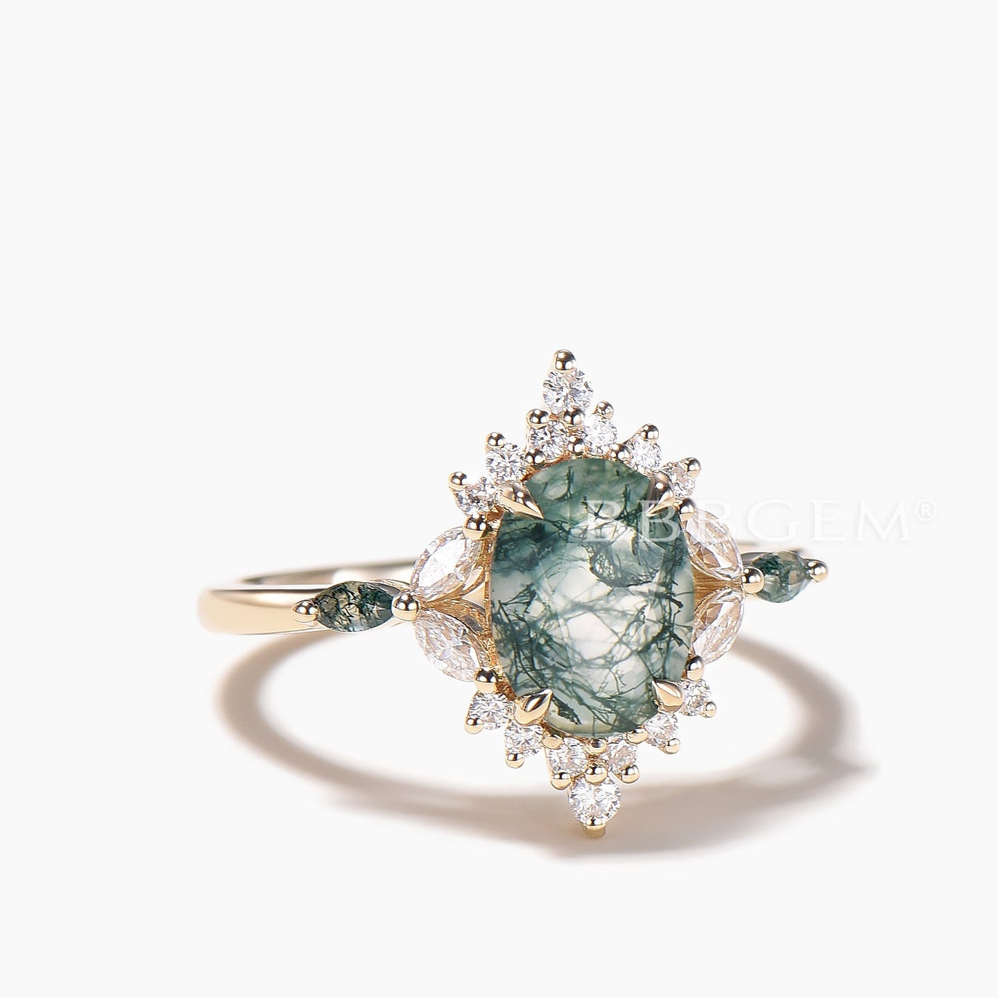 1.5CT Oval Cut Natural Moss Agate Engagement Ring Diamond Halo Ring