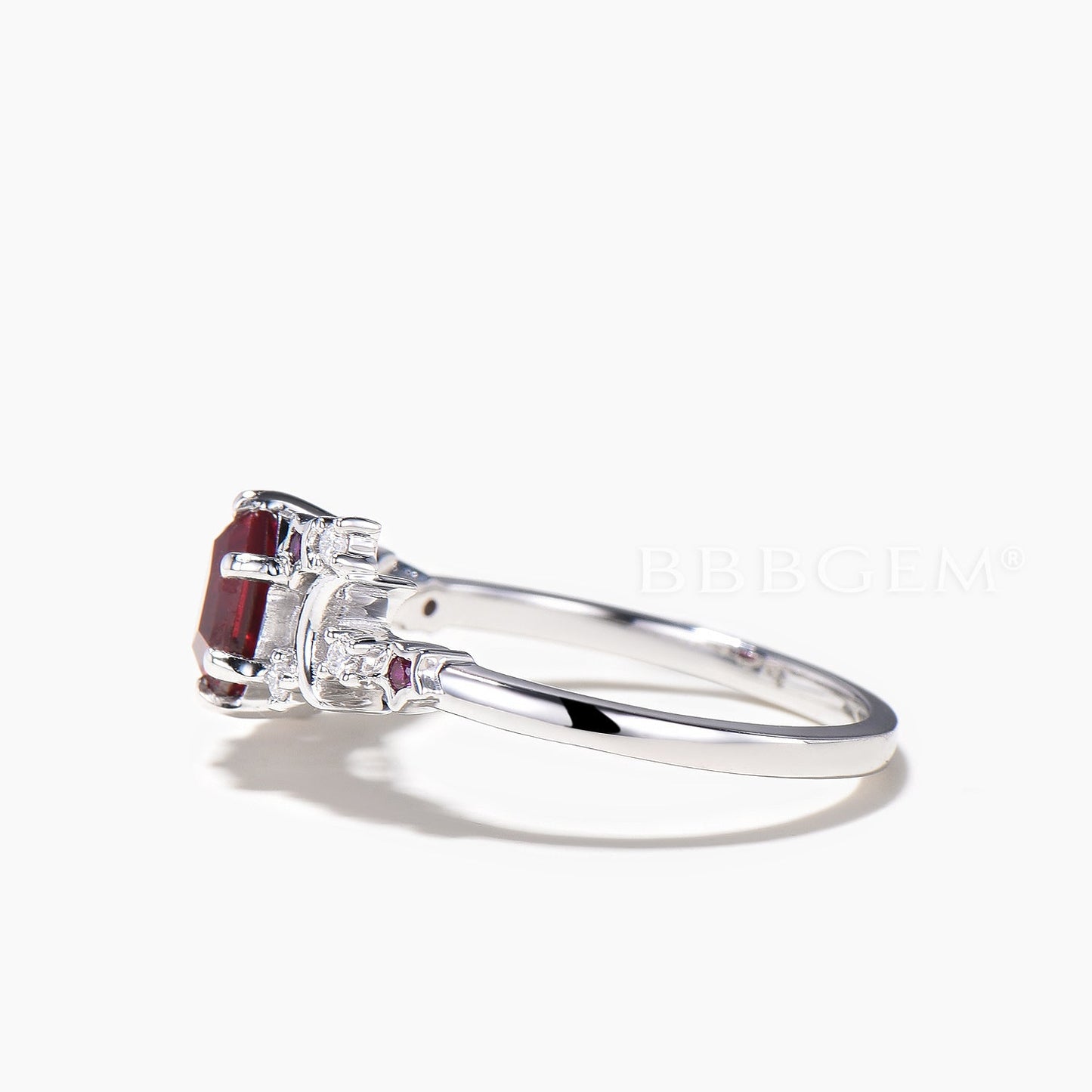 Hexagon Cut Ruby Engagement Ring Diamond Celestial Wedding Ring
