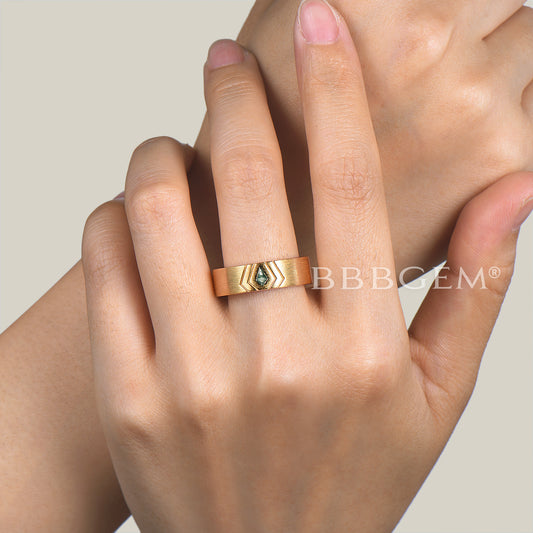 6mm Brushed Men Band Kite Cut Natural Moss Agate Solitaire Wedding Ring