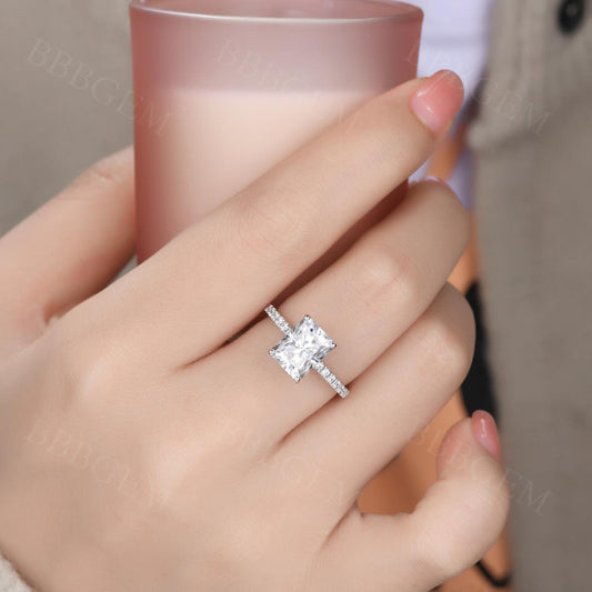 3 Carat Emerald Cut Moissanite Engagement Ring Cocktail Ring Emerald Cut Wedding Ring 14K White